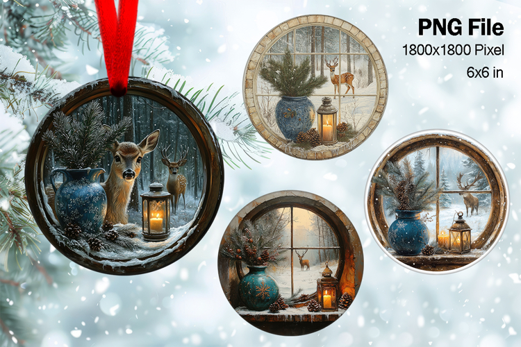 Christmas Deer Ornament Circle Deer Flower Decorate_68