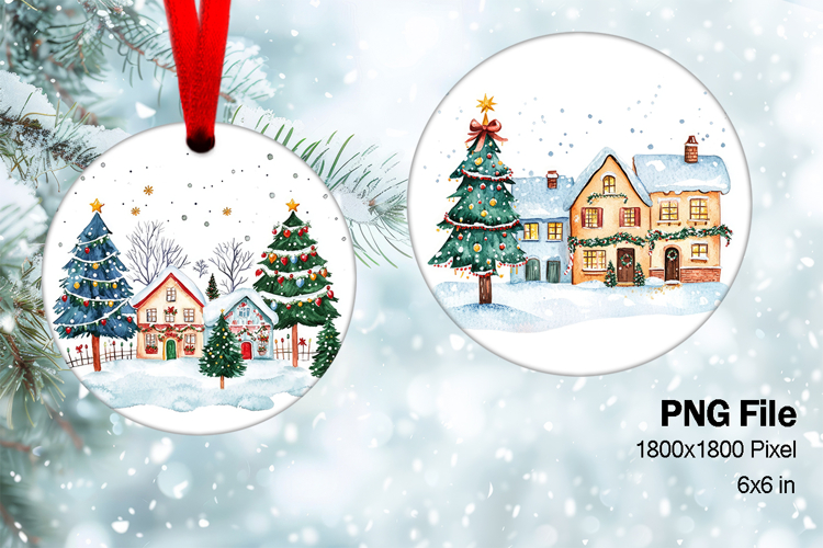 Christmas House Ornament Watercolor Snow House Decorate_7