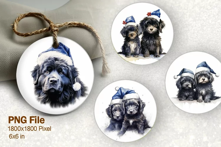 Christmas Ornament Round Circle Santa Dog Decorate Design