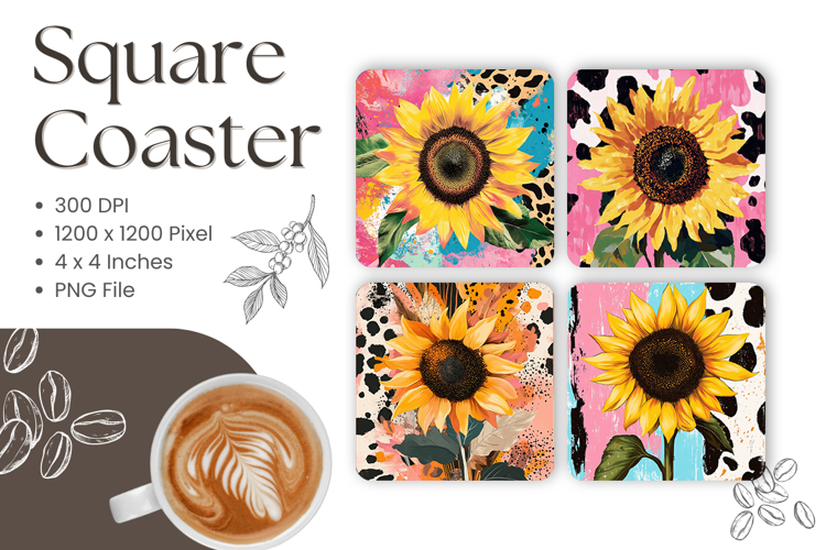 Sunflower Square Coasters Accessories Keychain Sublimation_7
