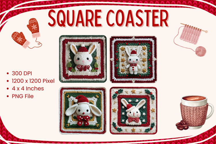 Christmas Knit Square Coasters Crochet Accessories Keychain
