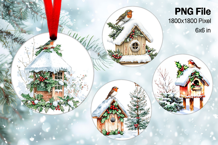 Christmas House Ornament Watercolor Snow House Decorate_71