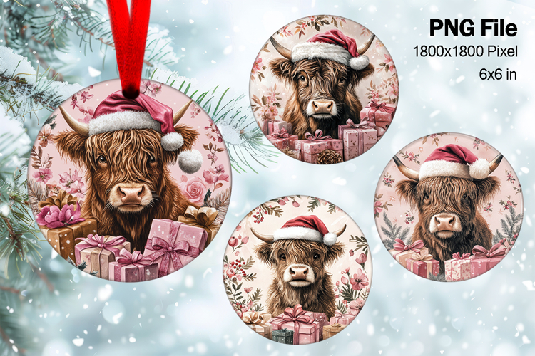 Highland Cows Christmas Tree Round Circle Decorate Ornament