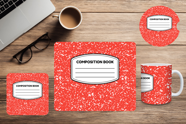Composition Book Design School Mug Mouse Pad Car Coaster_8