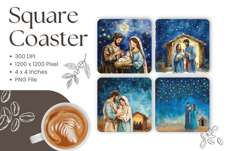 Nativity Scene Coasters Square Christmas Accessories Jesus_8