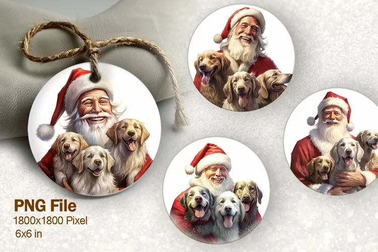 Christmas Ornament Santa With Dog Snow Tree Decorate Design