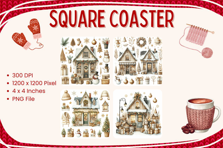 Christmas Square Coasters Winter Accessories Keychain_9