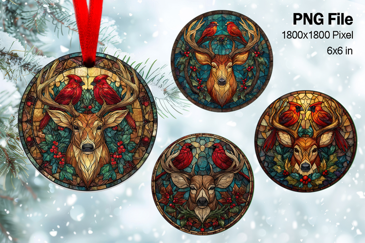 Christmas Deer Ornament Circle Deer Flower Decorate_94
