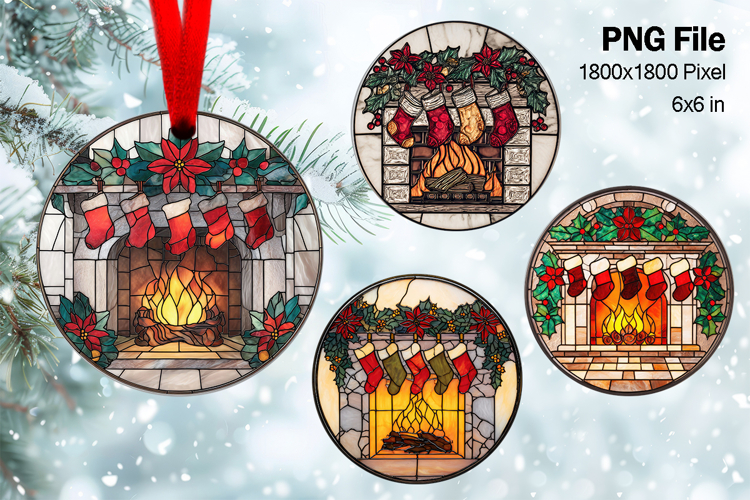 Christmas Fireplace Ornament Circle Winter House Decorate_96
