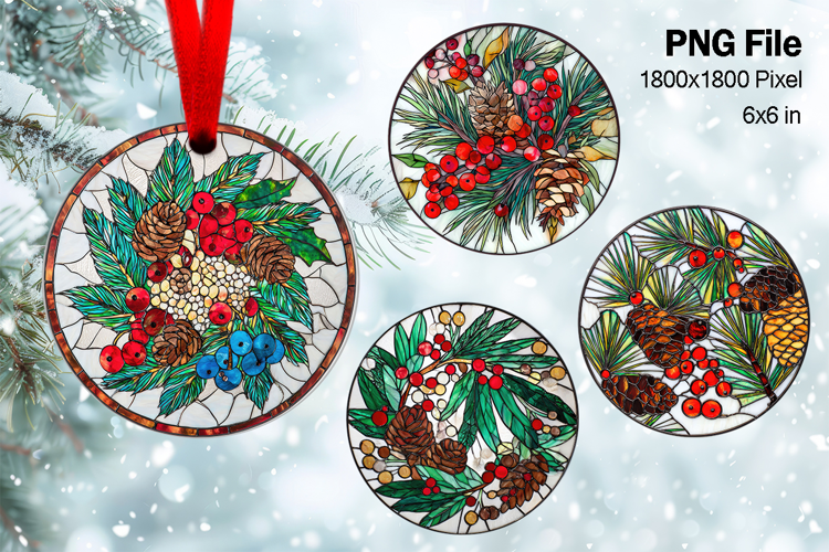 Christmas Ornament Poinsettia Flower Round Circle Decorate99
