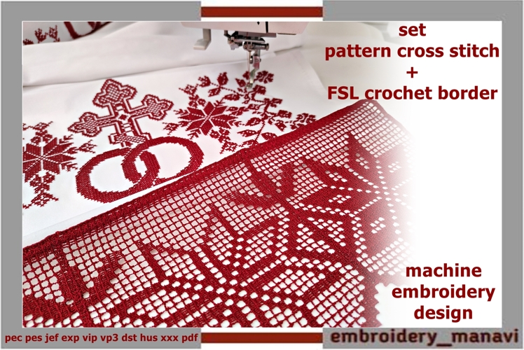 Slavic wedding cross stitch and FSL crochet design set