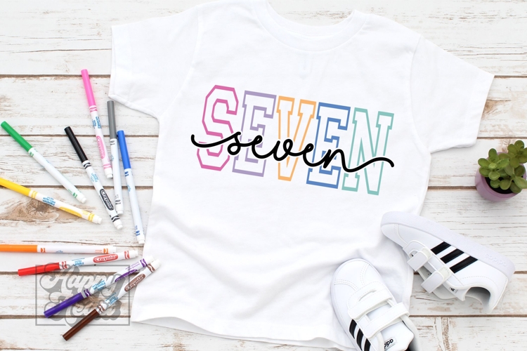Seven Birthday Girl SVG - 7th Birthday Girl Varsity Font PNG