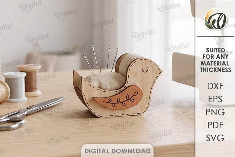 Bird Sewing Pincushion Laser Cut. Needle Holder Stand SVG example image 1