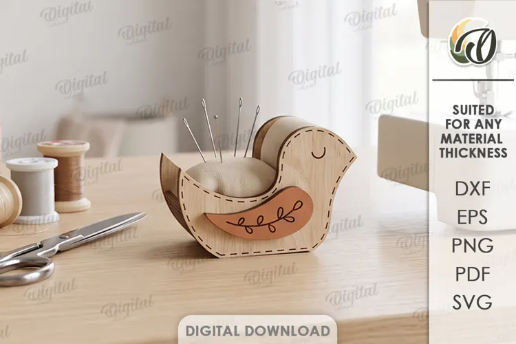 Bird Sewing Pincushion Laser Cut. Needle Holder Stand SVG