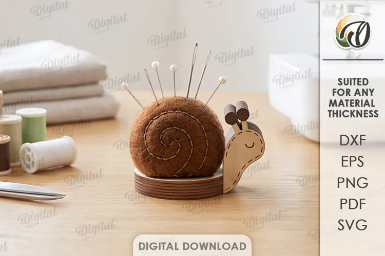 Snail Sewing Pincushion Laser Cut. Needle Holder Stand SVG