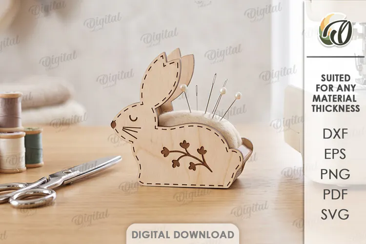 Bunny Sewing Pincushion Laser Cut. Needle Holder Stand SVG