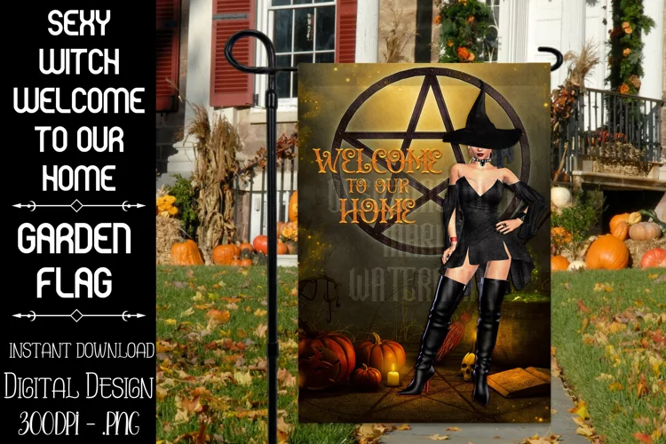 Fantasy Halloween Sexy Witch Garden Flag Sublimation Design