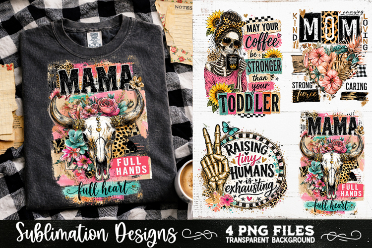 Trendy Mama PNG , Retro Collage Mama 4 Designs Sublimation