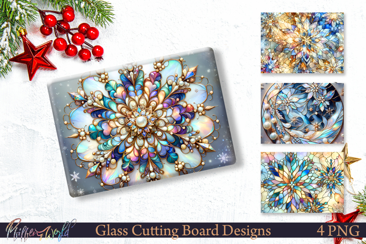 Christmas Snowflake Glass Cutting Board PNG