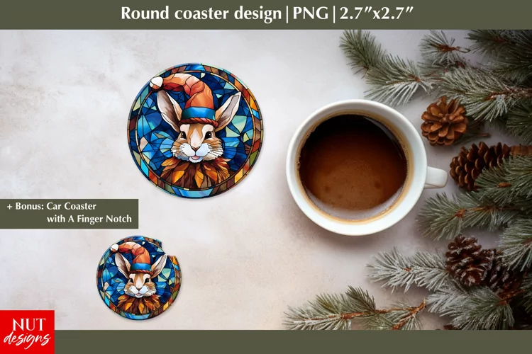 Christmas Bunny round coaster, Christmas coater, car coaster