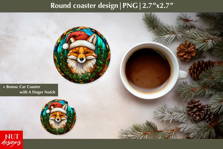 Fox Christmas round coaster, Christmas car coaster design