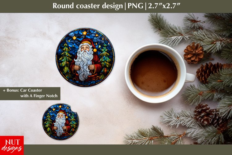 Winter house round coaster, Stained glass Christmas coaster example image 1