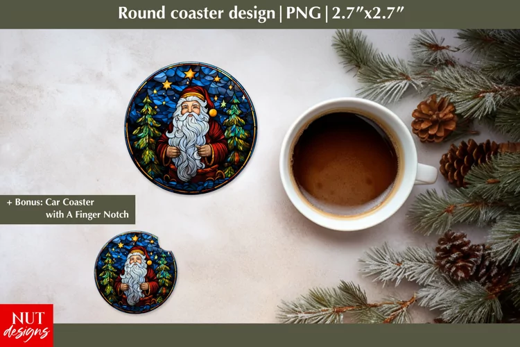 Winter house round coaster, Stained glass Christmas coaster