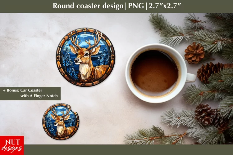 Stained glass Christmas round coaster, Christmas car coaster