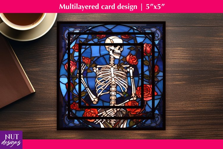 Stained glass halloween card, Skeleton Halloween card