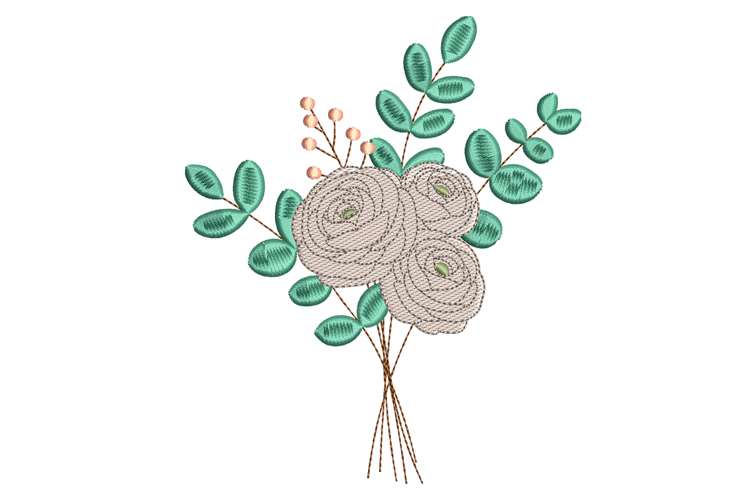 Eucalyptus and Roses Flowers Embroidery Designs For Machine