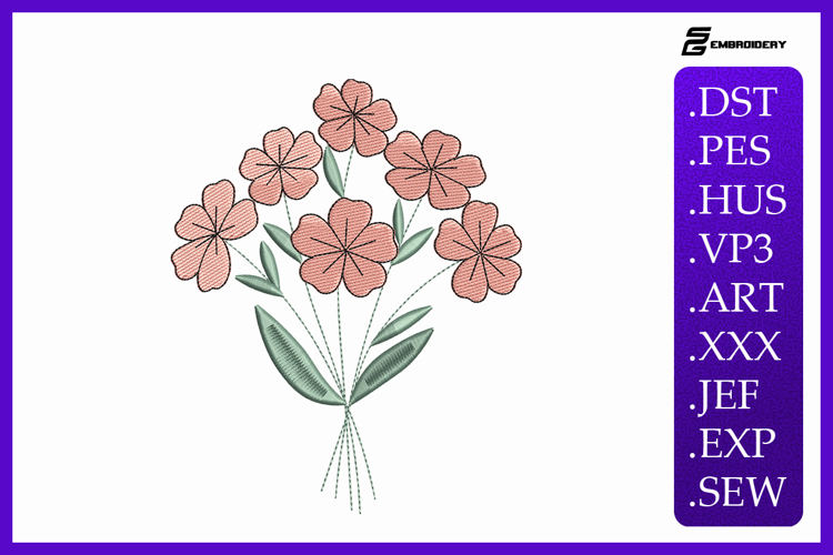 Simple Pink Flower Embroidery Designs For Machine