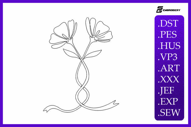 Elegant Line Art Floral Embroidery Designs For Machine