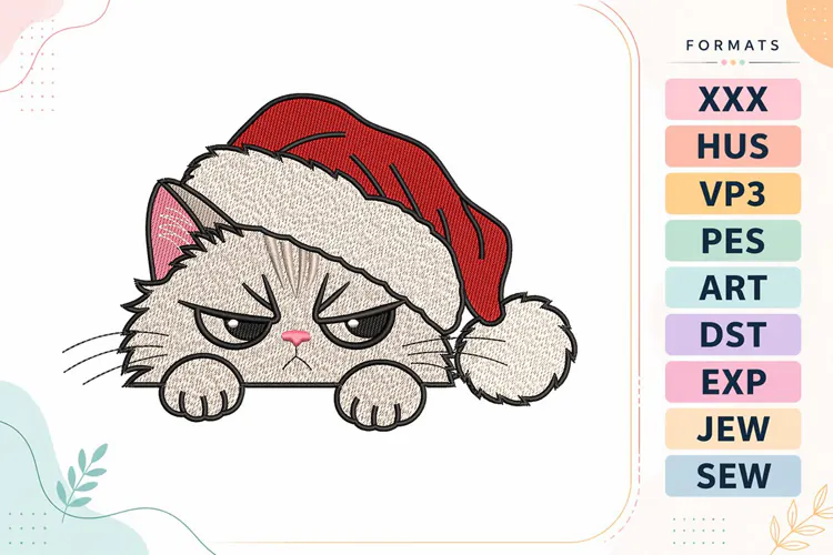 Grumpy Christmas Cat Machine Embroidery Design