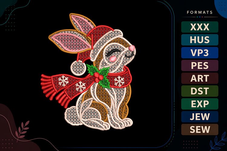 FSL Christmas Bunny Machine Embroidery Design example image 1
