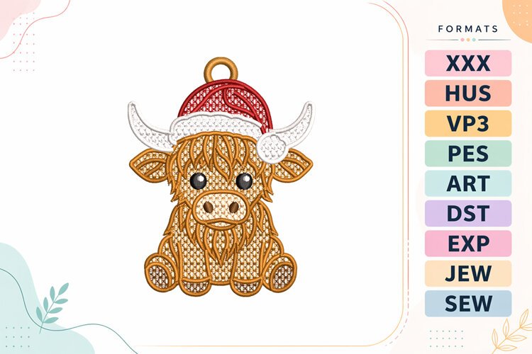FSL Christmas Highland Cow Embroidery Designs example image 1