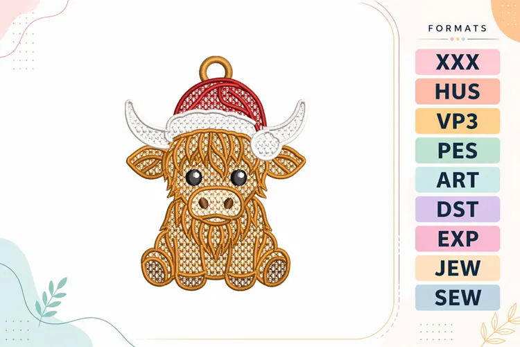 FSL Christmas Highland Cow Embroidery Designs