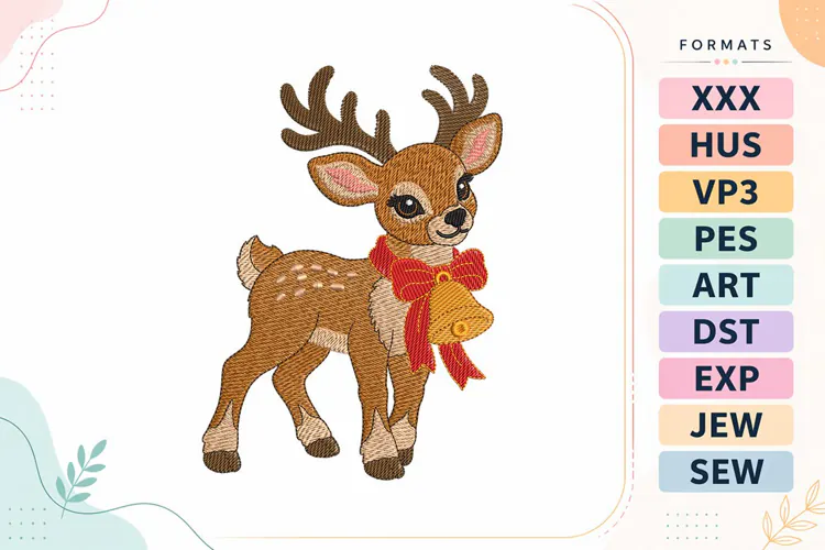 Light Sketch Christmas Reindeer Machine Embroidery Design