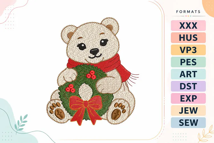 Light Sketch Christmas White Bear Embroidery Designs