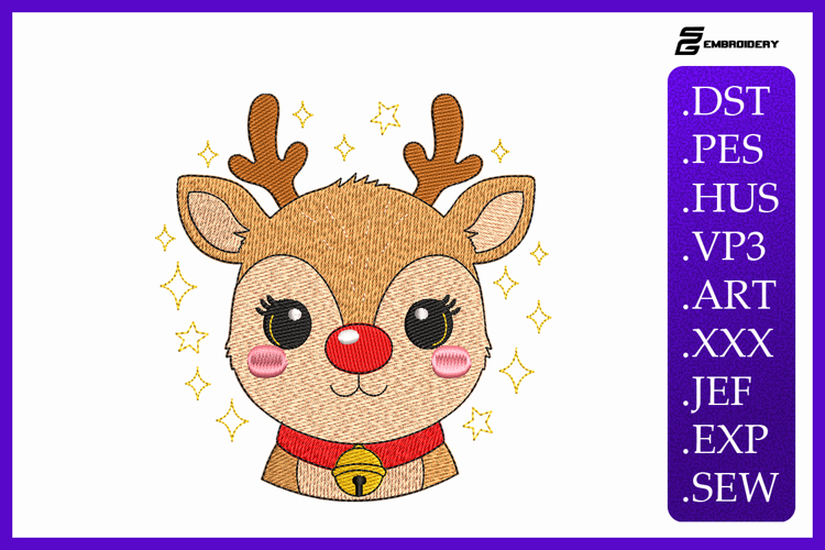 Kawaii Christmas Reindeer Embroidery Designs For Machine