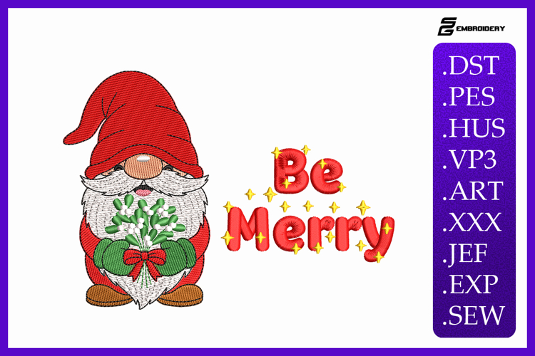 Be Merry Christmas Gnome Embroidery Designs