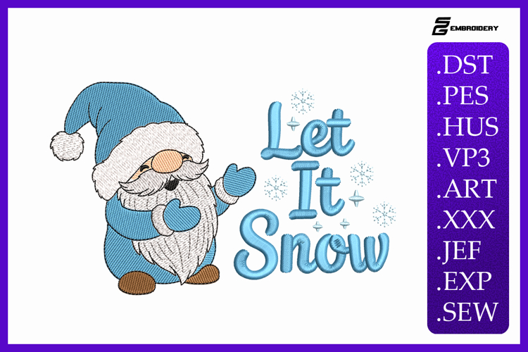 Let It Snow Christmas Gnome Embroidery Designs