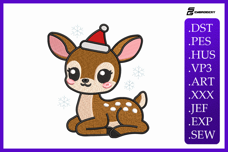 Cute Christmas Fawn Embroidery Designs For Machine