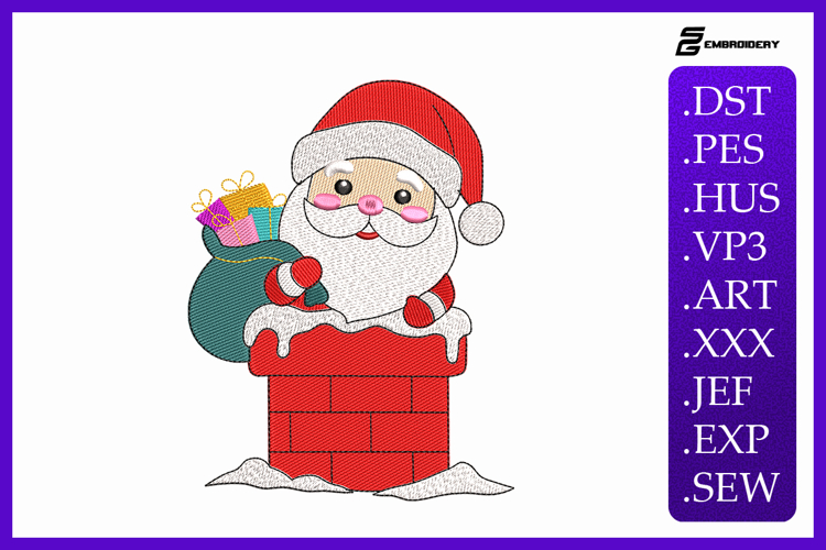 Cute Santa Claus in Chimney Embroidery Designs For Machine
