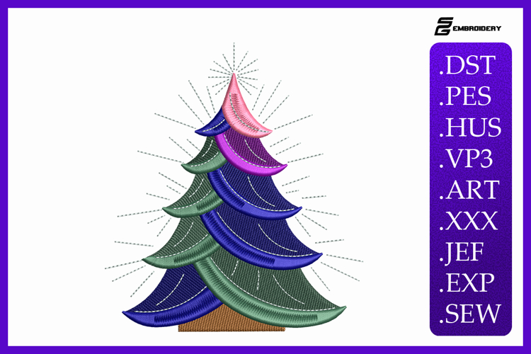 Modern Colorful Christmas Tree Embroidery Designs