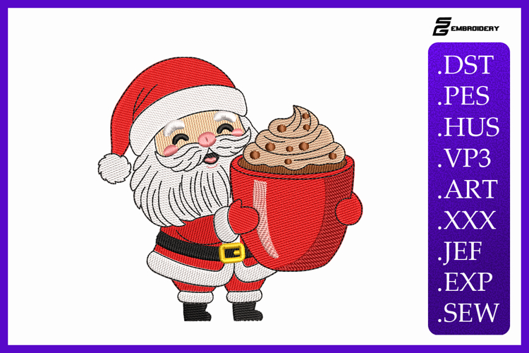 Hot Cocoa Christmas Santa Embroidery Designs For Machine