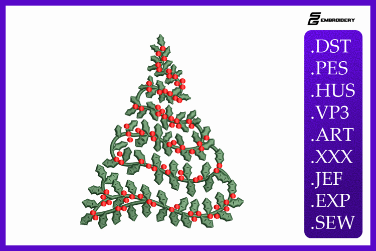 Holly Berry Christmas Tree Embroidery Designs