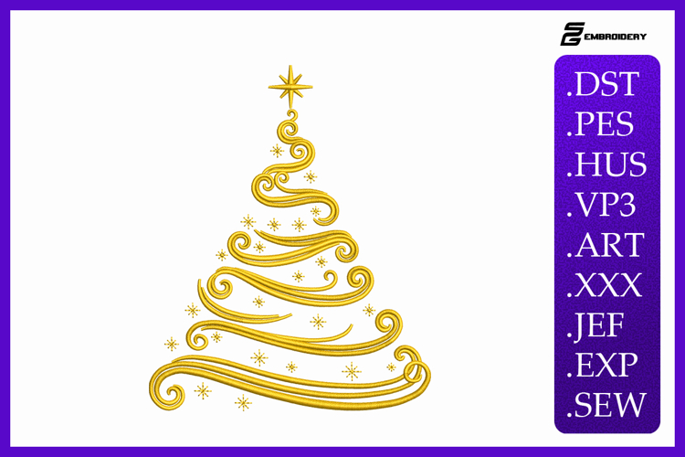 Elegant Swirl Christmas Tree Embroidery Designs For Machine