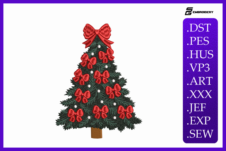 Classic Christmas Tree with Red Bows Embroidery Designs