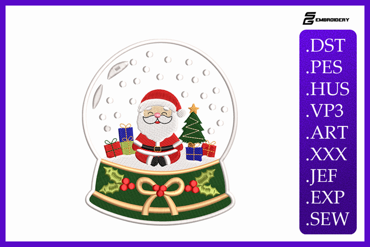 Classic Santa Snow Globe Embroidery Designs For Machine