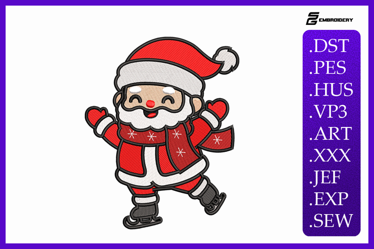 Festive Christmas Santa Skating Embroidery Designs For Machi